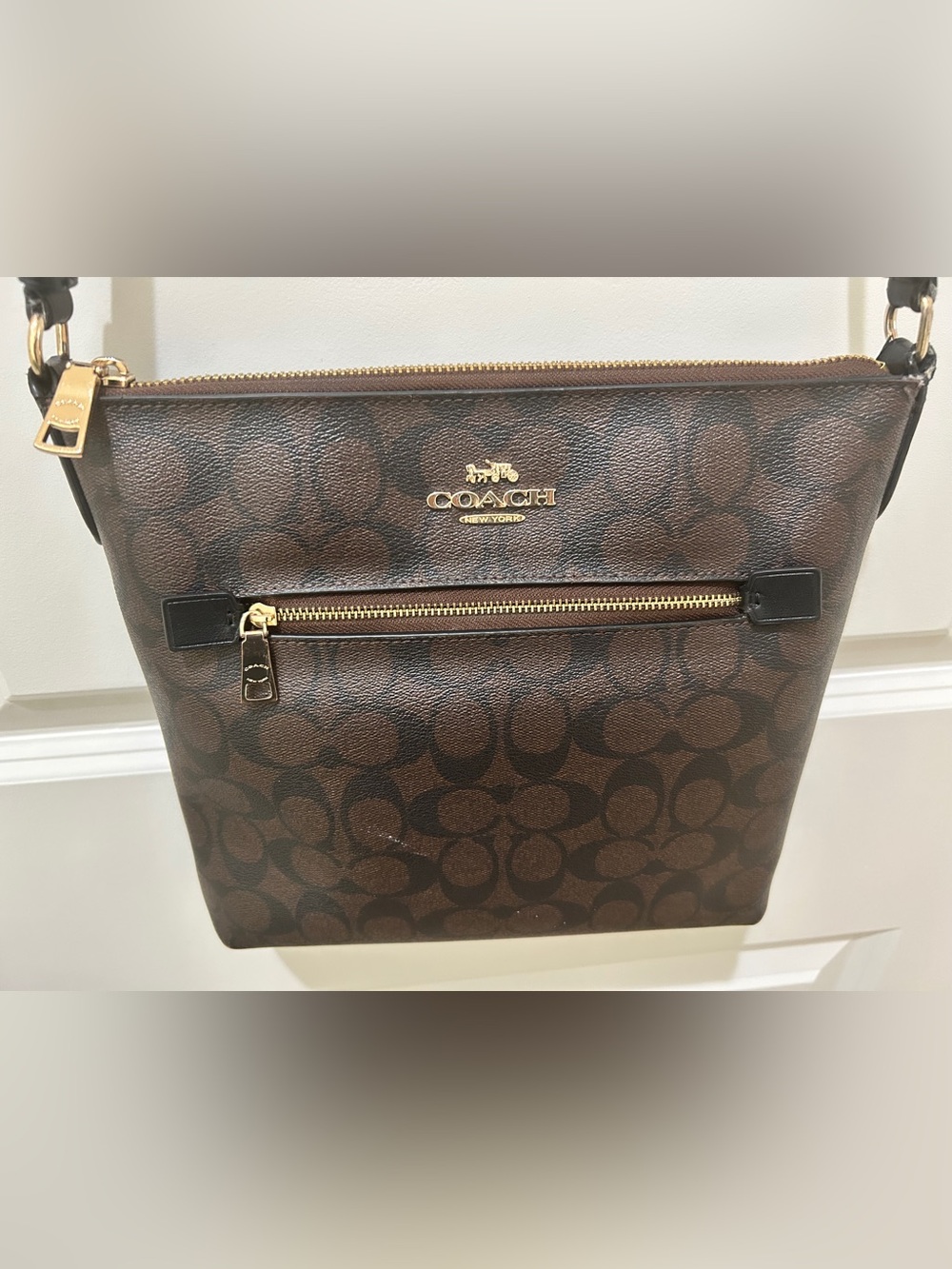Coach Signature Logo File Large Crossbody with Gold Hardware